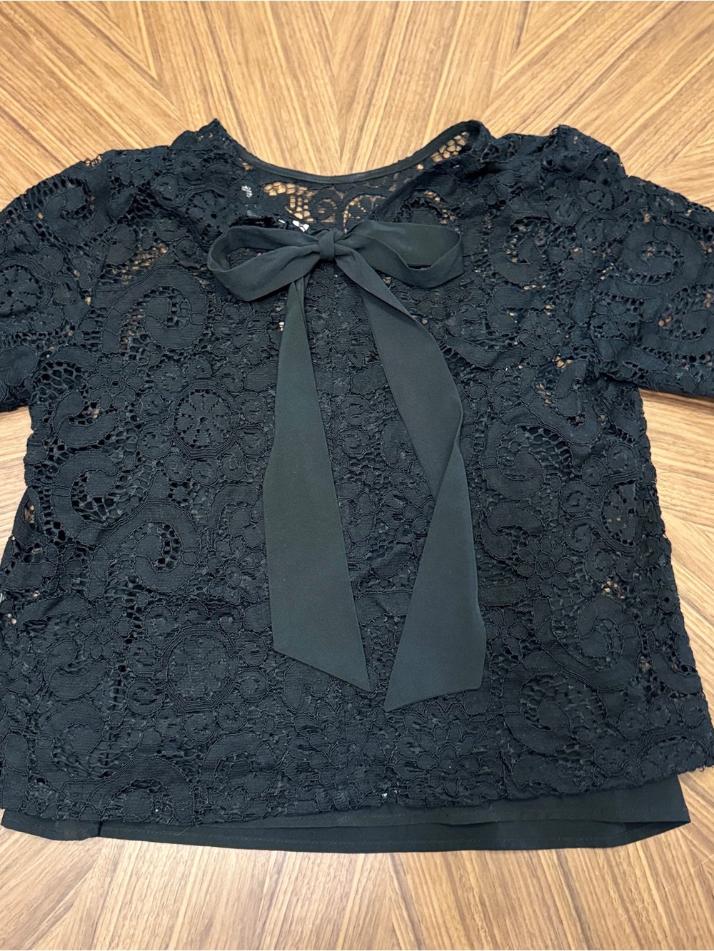 Nanette Lepore Black Floral Lace Short Sleeve Top